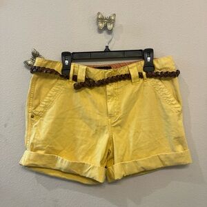 Sanctuary Sunny Yellow Cargo Shorts with Brown Belt